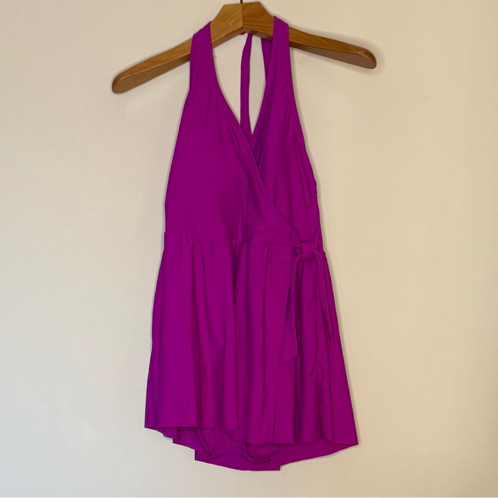 Women's Apt. 9 Wrap-Front Halter One-Piece Swim dress 1X  fuchsia pink